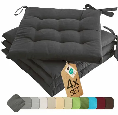 Immagine prodotto di Cuscino di seduta cuscino di sedia per interni ed esterni set di 4 40x40 cm - antracite - etérea cuscino di sedia con cinghie