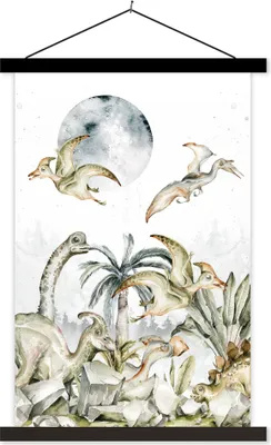 Produktbild von MuchoWow® Textilposter Dinosaurier - Kinder - Dschungel - Grün - Tiere - Natur 120x180 cm mit schwarzem Rahmen - Fotos