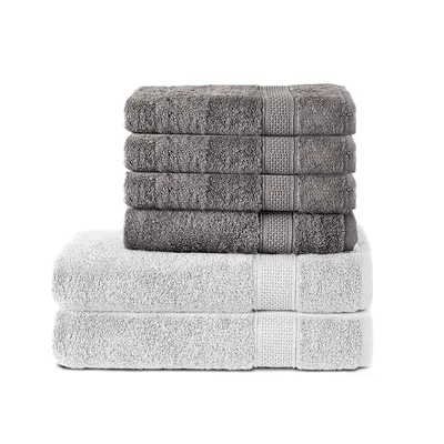 Produktbild von Komfortec 6er Handtuch Set aus 100% Baumwolle, 2er Badetücher 70x140 cm und 4er Handtücher 50x100 cm , Frottee, Weich, Anthrazit/Weiß