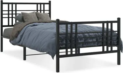 Zdjęcie produktu dla vidaXL Rama łóżka z wezgłowiem i podnóżkiem metalowa czarna 90x200 cm