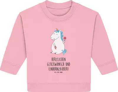 Produktbild von Mr. & Mrs. Panda Organic Baby Pullover Einhorn Baby 6. - 12. Monat - Baumwolle Pink - Geschenk, Party, Geburtstag, Mutter, Nachwuchs, Bullover, Einhörner, Unicorn
