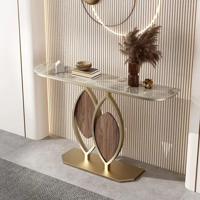 Image de Table console avec structure métallique, 80 cm, couleur or