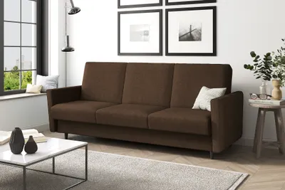 Produktbild von MEBLINI Sofa mit Schlaffunktion - Schlafcouch Ausziehbar - Schlafsofa mit Bettkasten - Sofabett - Couch mit Schlaffunktion - Klappsofa - ANDRES 2 - 218x87x93cm - Braun Webstoff