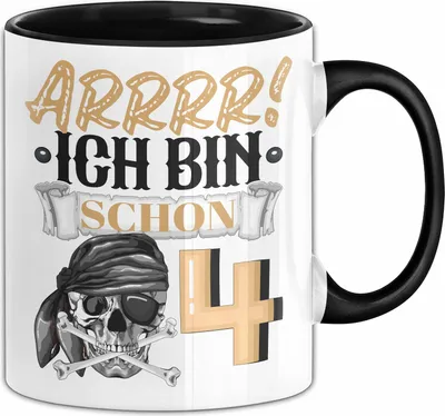 Produktbild von 4. Geburtstag Geschenk Tasse Becher Jungs Pirat Arrrr Ich Bin Schon 4 (Schwarz)
