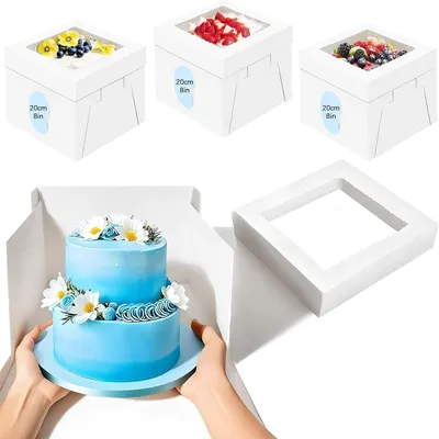 Produktbild von Transportboxen für Torten mit Sichtfenster – Set mit 3 Stück – 20 x 20 x 20 cm Tortenkarton