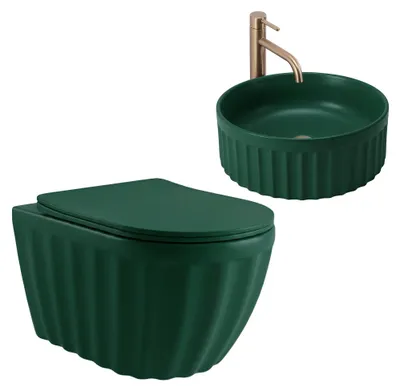 Zdjęcie produktu dla Rea Zestaw Misa Wc Duo Podwieszana + Umywalka Nablatowa Duo Matcha Matt