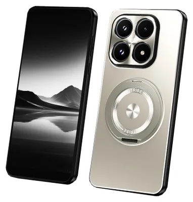 Imagen del producto de Funda para teléfono Xiaomi 17 con soporte de anillo, material TPU y metal, diseño híbrido de 360 grados, color plateado