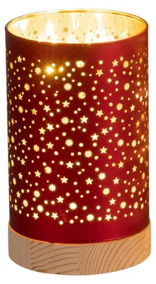 Produktbild von formano LED Deko Licht Rot 15 cm Glas Holzsockel Timer 6h/18h Weihnachten
