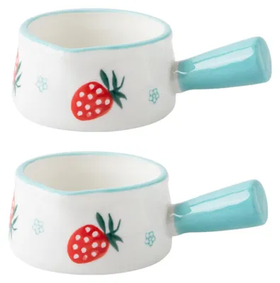 2er Set 50 ml Keramikschalen mit Henkel, Erdbeermuster, Blau
