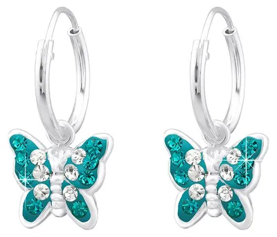 Produktbild von Kinder Creolen Ohrringe 925 Silber Schmetterling mit Kristallen Türkis