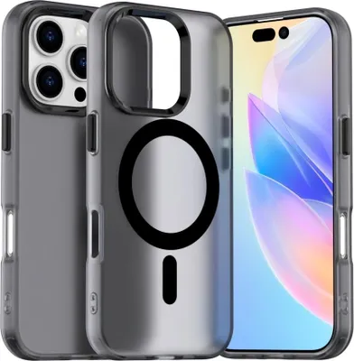 Image de Étui MagSafe pour Apple iPhone 16 Pro Max - Coque arrière Phonesta HardFrost Semi-Transparent - Noir mat