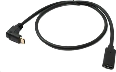 Produktbild von SYSTEM-S USB 3.1 Gen 2 Kabel 60 cm Typ C Stecker zu Buchse Winkel in Schwarz