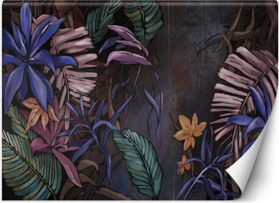 Produktbild von Vlies fototapete Exotische Dschungelblätter gemalt 100x70 cm Feeby Lila inkl. Kleber einfache Montage