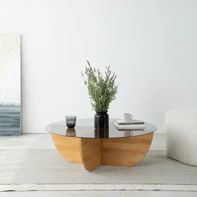 Produktbild von Skye Decor, Lily Wood - Fume, Oak, Couchtisch, 100 % gehärtetes Glas, Eiche, 90 x 90 x 30 cm