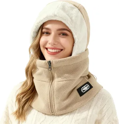 Produktbild von ASKSA 3-In-1 Sturmhauben Muetze Mit Schal Und Maske, Winter muetze, BalaclavaDamen, Schalmuetze Damen, Winddichter Nackenwaermer Fuer Radfahrer, Khaki