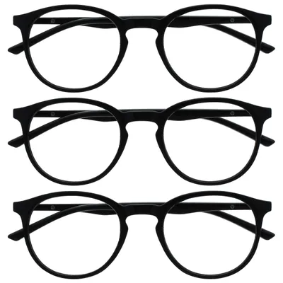 Produktbild von OPULIZE MET Blaulichtfilter Lesebrille für Damen Herren - 3er-Pack - Runder Brille - Blendfreie UV400-Schutz - Federscharniere - Anti-Müdigkeit - Schwarz +3.50