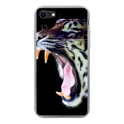 Produktbild von MuchoWow® Handyhülle Schutzhülle Hülle für iPhone 8 Brüllender Tiger auf schwarzem Hintergrund Silikon Softcase Handy Hülle