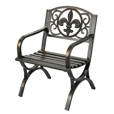 Zdjęcie produktu dla Krzesło ogrodowe Relaxdays, z podłokietnikami, wyjątkowo szerokie, metalowe, fotel ogrodowy w stylu antycznym, wymiary: 85,5 x 60 x 56 cm, czarno-brązowe