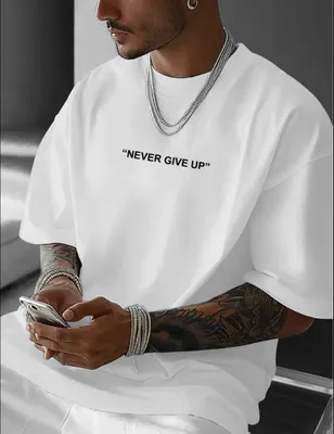 Produktbild von Herren Oversize Shirt Never give up coole Streetwear Mode Fashion Lifestyle Weiß 3XL