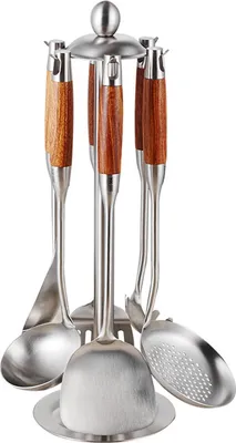 Produktbild von Rosenholzspatel, Küchenutensilien aus Edelstahl 304, geeignet für Suppenlöffel, Sieb, Abtropfsieb, Haushaltsküchenutensilien, Bratschaufel