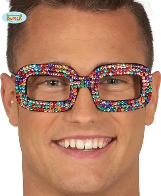 Immagine prodotto di occhiali anni '70 Fun Glasses Carnival Accessory Glitter Retro Style Colourful Design Party Costume, Colore: Multicolore