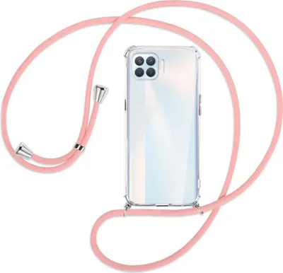 Produktbild von Handykette Backcover-Schutzhülle mit Band (Metall silberfarben) für Oppo A93 - rosa