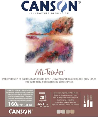 Produktbild von CANSON Zeichenpapier Mi-Teintes im Block 320 x 410 mm 20 Blatt Grautönen