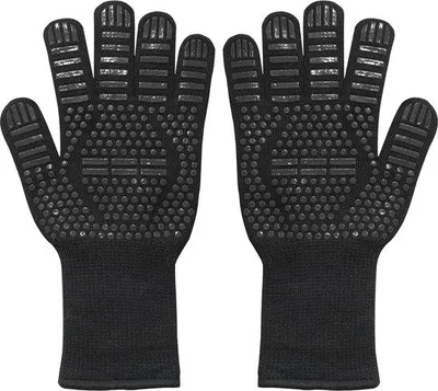 Productafbeelding van Unyqoos® Grillhandschoenen, set van 2 – hittebestendig tot 500 °C, ongeveer 33 cm, siliconen, extra lang, zwart – geschikt voor grill, oven en kookplaat