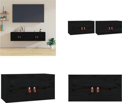 Obrázok produktu pre vidaXL Nástenné skrinky 2 ks čierne 60x30x30 cm z masívneho borovicového dreva - Nástenná skrinka - Nástenné skrinky - Nástenná skrinka z masívneho dreva
