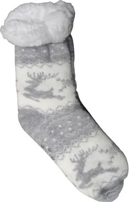 Produktbild von GKA Damen ABS Plüsch Kuschelsocken A4 grau weiß 39-41 Winter Norweger Hüttensocken Socken Norwegersocken