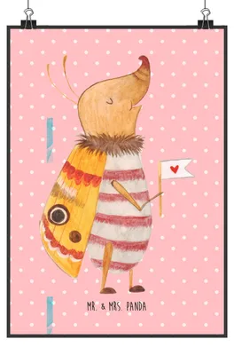Produktbild von Mr. & Mrs. Panda Bild Nachtfalter Fähnchen DIN A2 - Rot Pastell - Geschenk, Plakat, Wandbild, drucke, wanddeko, Niedlich, Küche Deko, Spruch Lustig, Lustige Sprüche, Süß