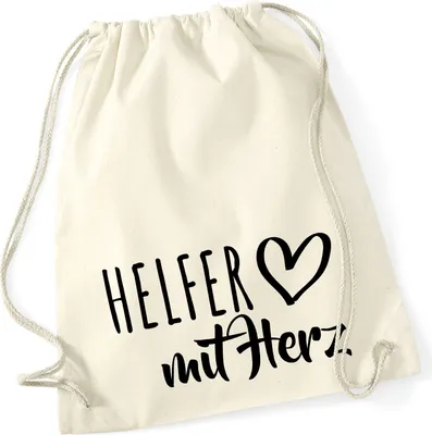 Produktbild von Huuraa Turnbeutel Helfer mit Herz 12 Liter Natural Baumwolle Rucksack Geschenkidee
