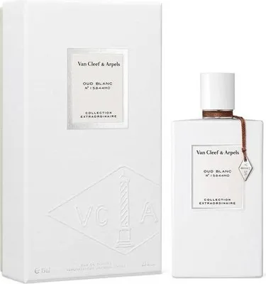 A white perfume box and bottle are displayed side-by-side on a white background.