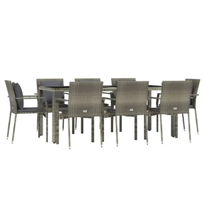 Obrázok produktu pre vidaXL 9-dielna záhradná jedálenská súprava s vankúšmi Grey Poly Rattan