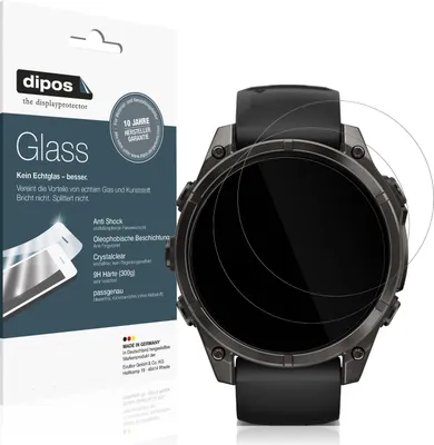 Produktbild von 2x Schutzfolie für Garmin Tactix 8 51mm AMOLED - Anti-Shock 9H Folie dipos Glass Kunststoffglas