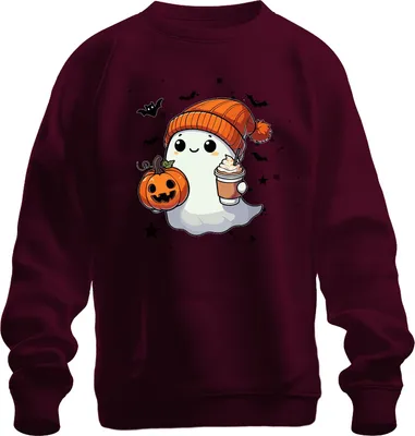 Produktbild von Süßer Halloween Geist Kürbis Pumpkin Spice Latte Herbst Niedlich Uni Sweatshirt Pullover, Burgundy, XL
