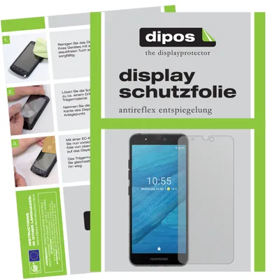 An instructional diagram showing how to apply a screen protector to a smartphone, alongside packaging information and a product shot.