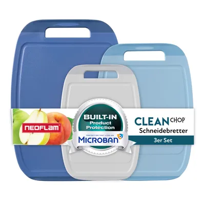 Produktbild von Neoflam - BiJu Antibakterielles Schneidebrettset, 3tlg. Grau/Hellblau/Marineblau