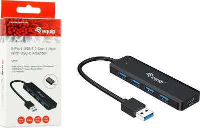 Produktbild von Equip USB-Hub 4-Port 3.2 ->4x3.0 +USB-C Adp.5Gbps o.Netz.sw