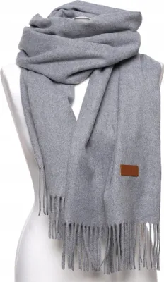 Zdjęcie produktu dla Szalik szary – elegancki szalik – ciepły szalik – szalik z frędzlami – klasyczny szalik