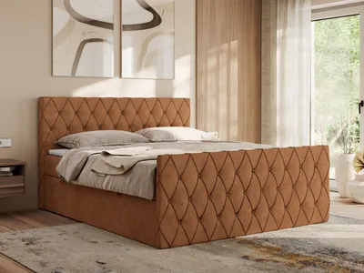 Produktbild von MKS MEBLE Boxspringbett 120x200 mit Bettkasten, Bett 120x200 mit Matratze H4, Boxspringbett 120x200 mit Topper - Miren Duo - Orange Strukture - H4