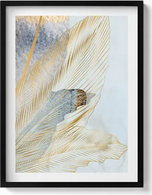 Produktbild von Glamour-Bananenblätter mit Gold– Wandbild mit Rahmen – Gerahmtes Bild  – Wanddekoration – 60x80 cm –  Schwarz Rahmen