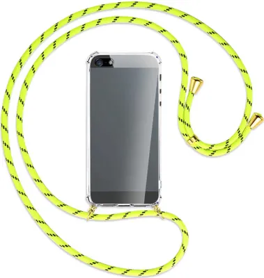 Produktbild von Handykette Backcover-Schutzhülle mit Band (Metall goldfarben) für Apple iPhone 5, 5S, SE - neongelb