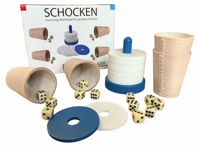 Produktbild von GICO Schocken Set Komplett - Schockbesteck, 4 Würfelbecher mit Würfeln - Jule Meiern Maxen Mörkeln - 7959