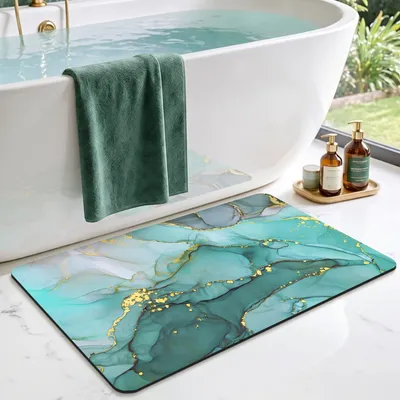 Image de Tapis de bain 60 x 90 cm, vert turquoise, à séchage rapide, antidérapant, pour la douche