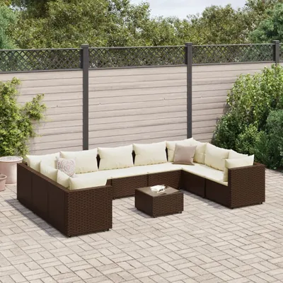 Produktbild von 10-tlg. Garten-Lounge-Set mit Kissen Braun Poly Rattan - Gartenmöbelgarnituren 3308273