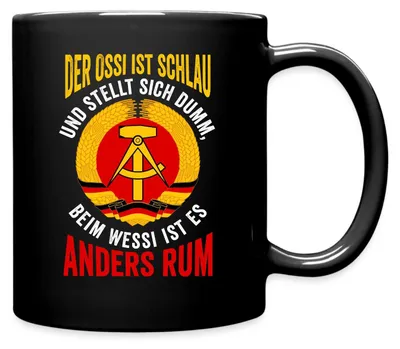 Produktbild von Spreadshirt Der Ossi Ist Schlau Witziger Spruch DDR Flagge Tasse Einfarbig, One size, Schwarz