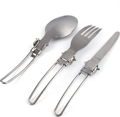 Produktbild von Camping Picknickgeschirr Set - tragbares Besteck - rostfreier Stahl Gabel - Messer Löffel - Tischgeschirr - Tragetasche - Outdoor Camping - Picknick