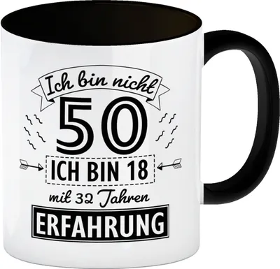 Produktbild von Witziger Kaffeebecher Schwarz für den 50. Geburtstag mit Motiv: Erfahrung
