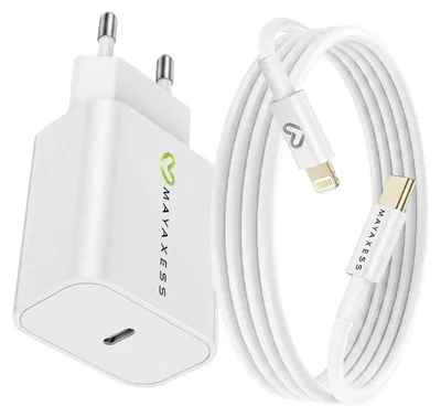 Produktbild von Mayaxess, 18W Netzteil für iPhone SE 2020 + Lightning Kabel 1m, Weiß
